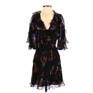Phillip Lim Black Floral Ruffle Silk Dress